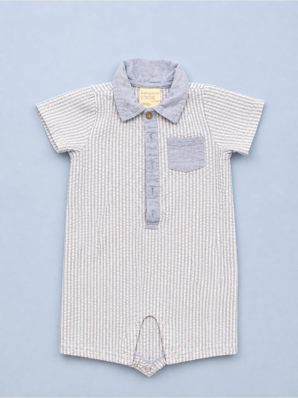 First Impressions Baby Boy Seersucker Romper 6–9M Blue White Striped Polo